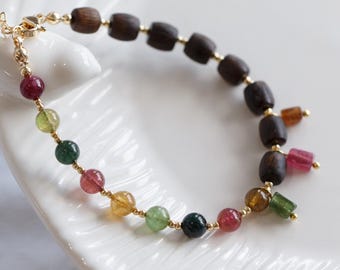 Haldana Rainbow Tourmaline and Agarwood Bracelet