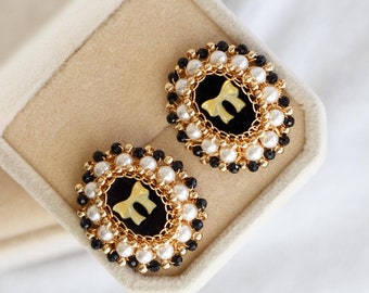 Aleyna Two-Layer Cameo Black Agate Stud Earrings