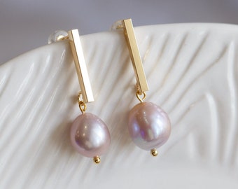 Romantic Lilac Colour Natural Pearl Earrings