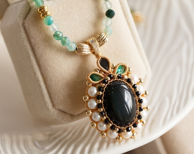 Featured listing image: Stanislava Obsidian Green Agate Beaded Necklace