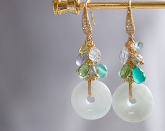 Marley Natural Jade & Gemstone Cluster Earrings