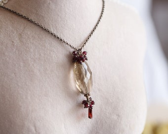 Loretta Smoky Quartz Garnet Cluster Necklace