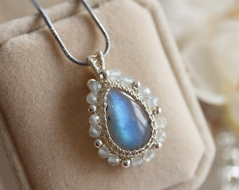 Aiyana Blue Labradorite Silver Pendant Necklace