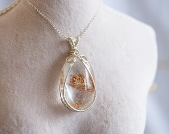 Lyanna Bicolour Lodolite Quartz Silver Pendant Necklace