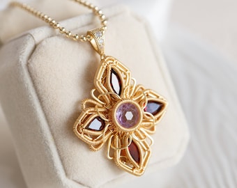 Arlet Amethyst and Garnet Pendant Necklace