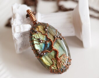 Saoirse Natural Labradorite Tree of Life Pendant Necklace