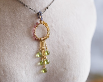 Angelique Peridot Tassel Gemstone necklace