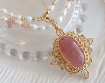 Sandra Madagascar Rose Quartz Statement Necklace