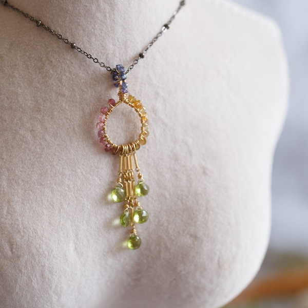 Angelique Peridot Tassel Gemstone necklace