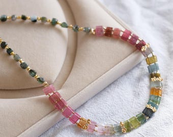 Isabeau Rainbow Tourmaline Bib Necklace