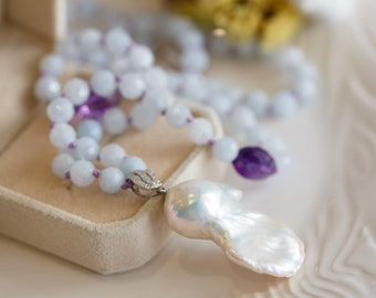 Louella Baroque Pearl Aquamarine Necklace