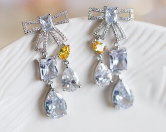 Adelina Cubic Bowknot Asymmetry Earrings