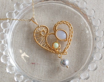 Linda Blue Chalcedony Gemstone Heart Pendant Necklace