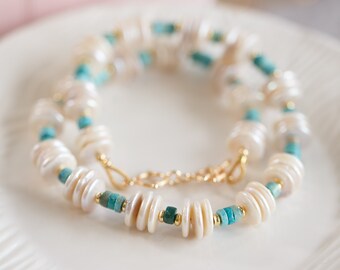 Tyra Turquoise and Pearl Choker Necklace