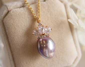 Melanie Metallic Purple Pearl Necklace