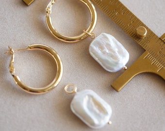 Oakley Multi-Way Square Baroque Pearl Hoop Earrings