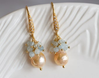 Deborah Baroque Pearl Gemstone Cluster Earrings