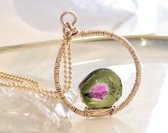 Bicolour Watermelon Tourmaline Pendant Necklace