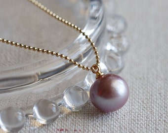 Collar de perlas Edison redondo de 11 mm, color morado metálico #2