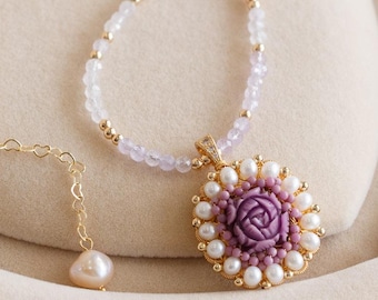 Desislava Natural Purple Phosphosiderite Pendant Necklace