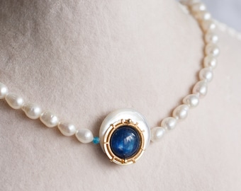 Layla Full Moon Kyanite Pearl Necklace