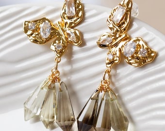 Meabh Smoky Quartz Butterfly Dangle Earrings