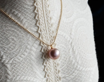 Metallic Purple Round 11mm Edison Pearl Necklace #1