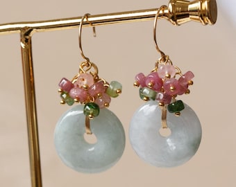 Ainara Natural Jadeite & Tourmaline Cluster Earrings