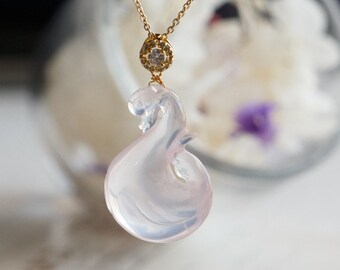 Mozambique Rose Quartz Swan Pendant Necklace