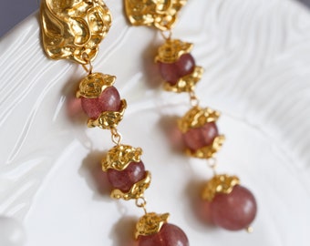 Miroslava Strawberry Quartz Statement Earrings