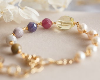 Lucine Tourmaline Pearl Colourful Bracelet