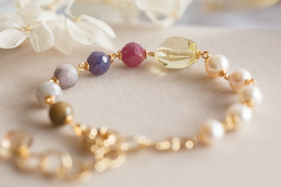 Lucine Tourmaline Pearl Colourful Bracelet