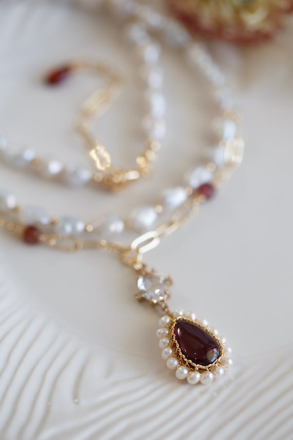 Athena Rhodolite Baroque Pearl Necklace