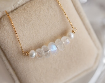Ada Rainbow Moonstone Crystal Bar Necklace
