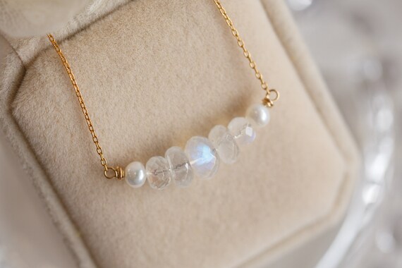 Ada Rainbow Moonstone Crystal Bar Necklace