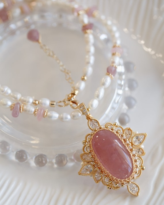 Sandra Madagascar Rose Quartz Statement Necklace