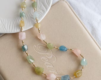 Adelaide Morganite Beryl Aquamarine Necklace