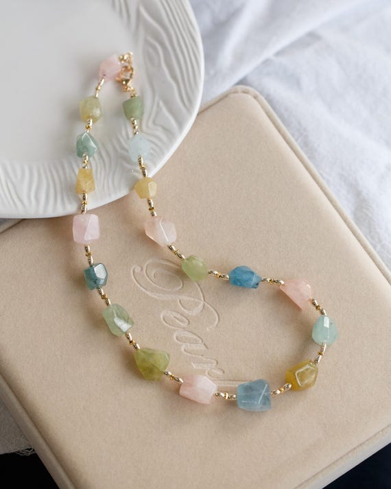 Adelaide Morganite Beryl Aquamarine Necklace