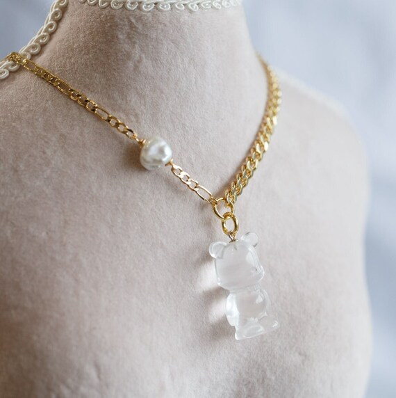 Willa Clear Quartz Bear Bold Gold Necklace