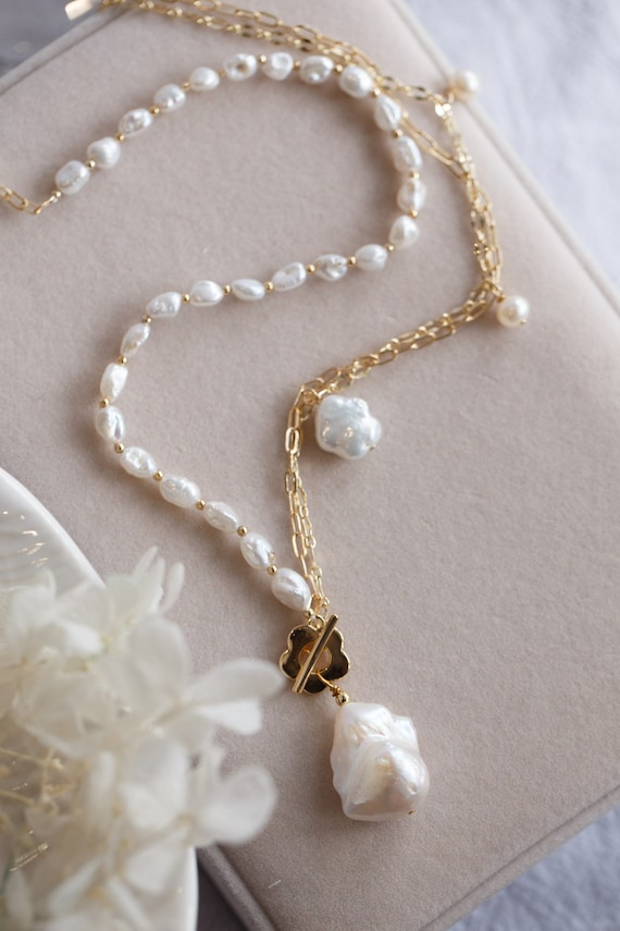 Moira Baroque Pearl Asymmetric Trendy Necklace