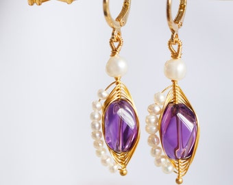 Amethyst Devil Eyes Drop Earrings