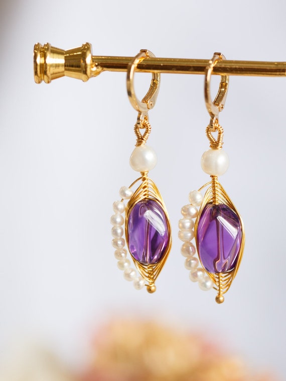 Amethyst Devil Eyes Drop Earrings