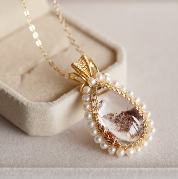 Natural Lodolite Red Phantom Quartz Pendant Necklace