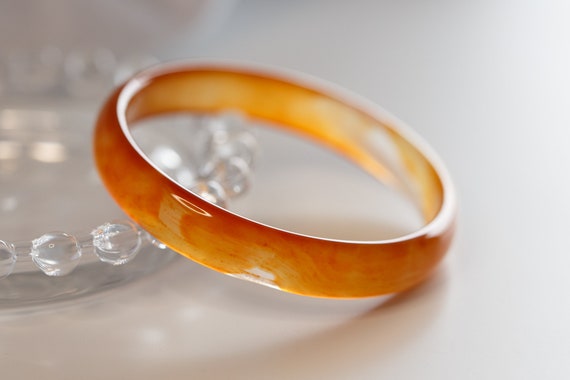 Colourful World! Gorgeous Orange Colour Lace Agate Bangle #A211