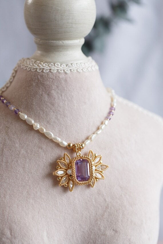 Sariah February Stone Amethyst Flower Necklace