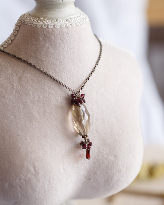 Loretta Smoky Quartz Garnet Cluster Necklace