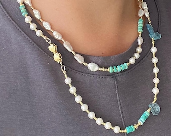 Hailey Pearl Gemstone Long Necklace