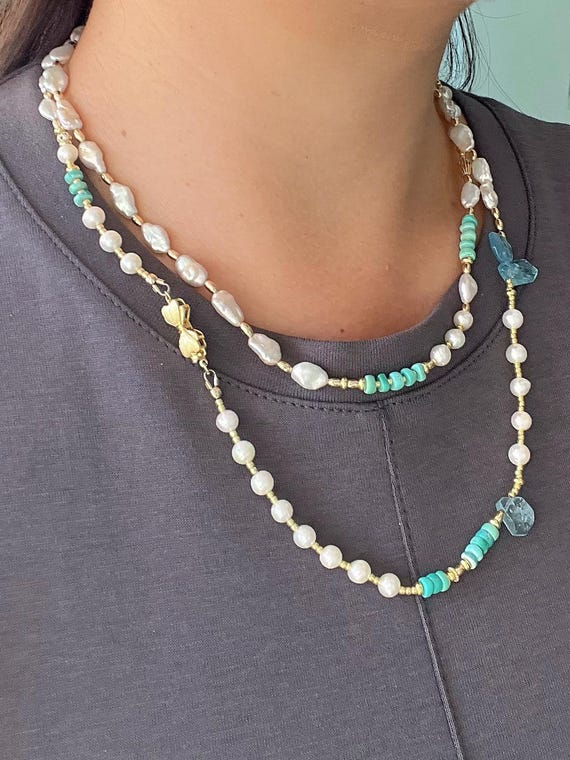 Hailey Pearl Gemstone Long Necklace