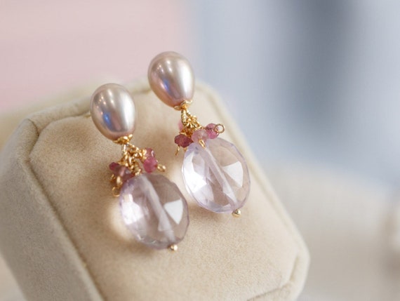 Constance Pink Amethyst & Pearl Stud Earrings