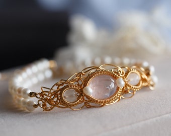 Jaycee Mozambique Rose Quartz Pearl Bracelet